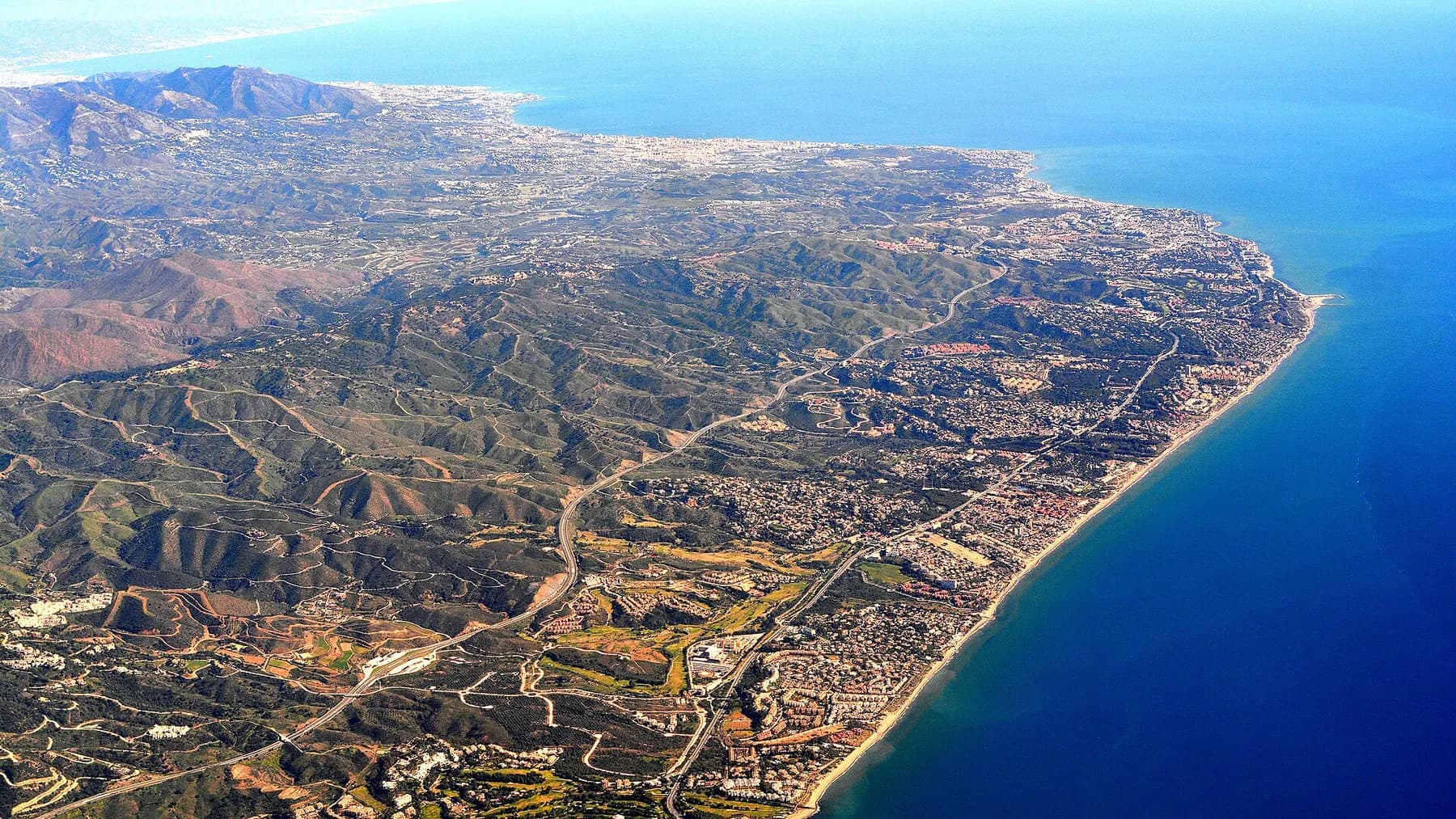 Aerial view of the coastline between Marbella and Fuengirola, which includes Mijas Costa